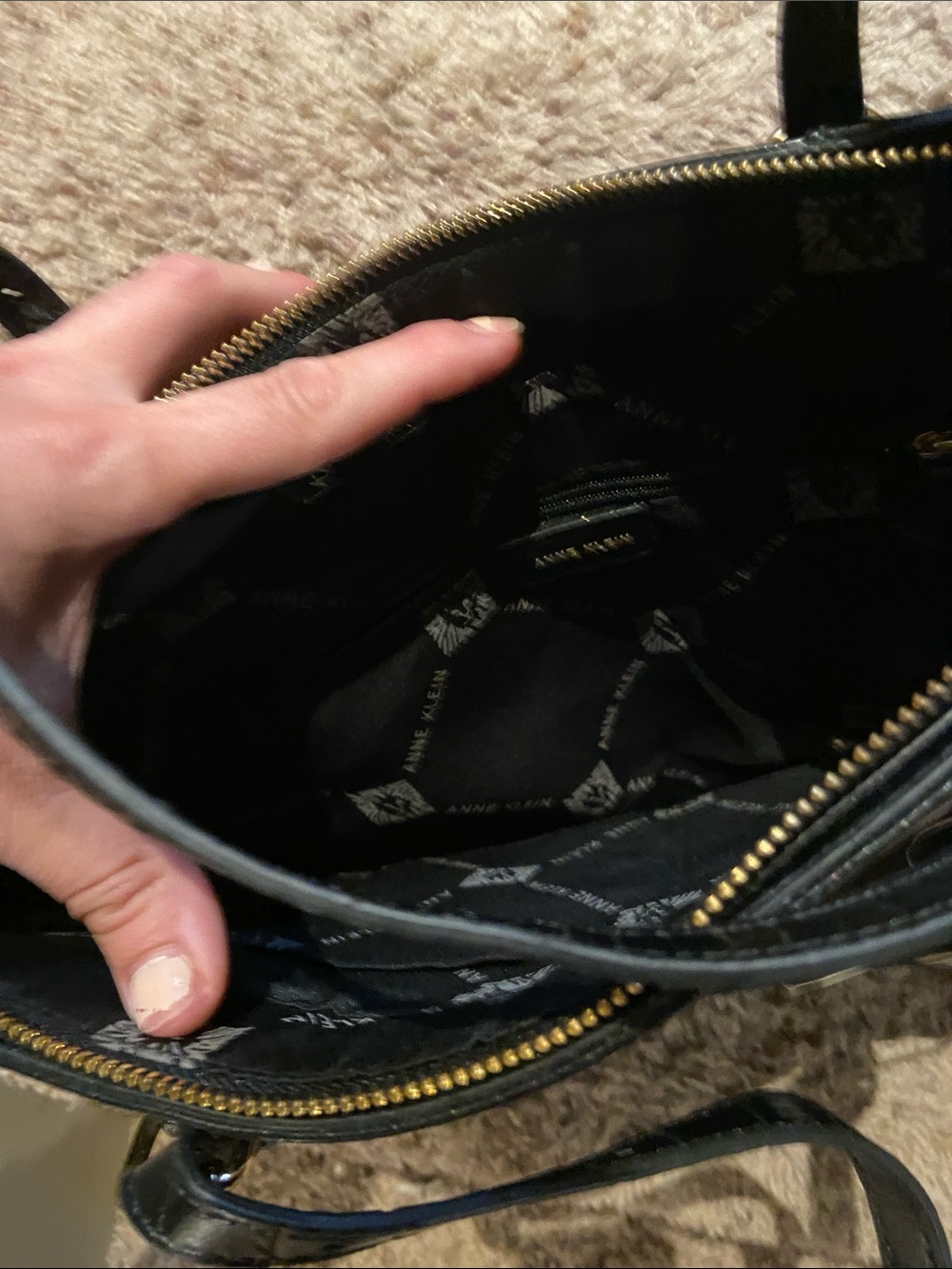 Anne Klein Black Croc Tote with Gold Accents - Picture 5 of 6
